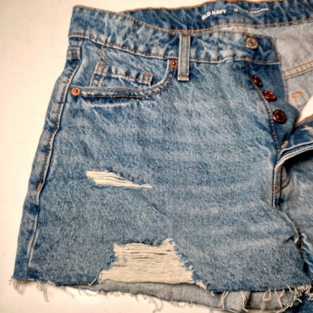 Old Navy Jean Shorts Women 10 OG Straight Light Wash Denim Distressed Button Fly - Picture 12 of 15